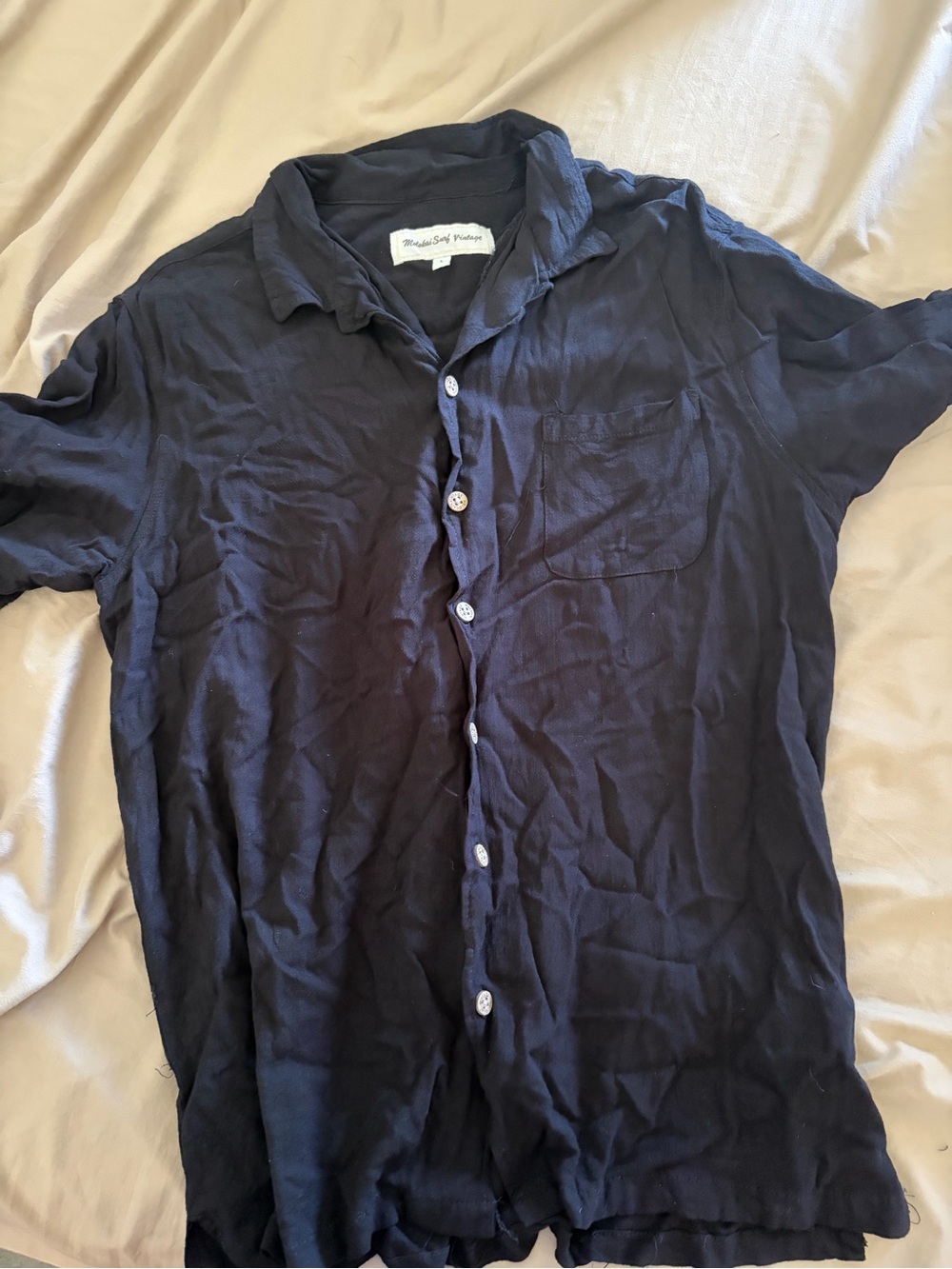 Men's Navy Short-Sleeve Casual Button-Down Shirt